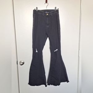 Black Distressed Flare Leg Jeans